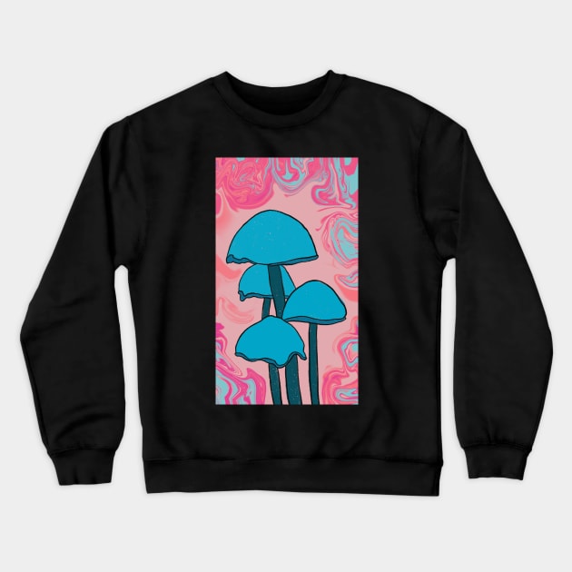 Groovy Blue Mushroom Quartet Crewneck Sweatshirt by notastranger